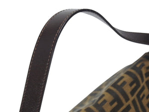 FENDI フェンディ マンマバケット ショルダーバッグ ズッカ柄 コットンキャンバス レザー ブラウン シルバー金具 美品 中古 4b005923