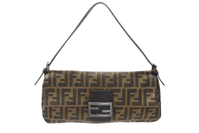 FENDI フェンディ マンマバケット ワンショルダーバッグ 26424 ズッカ柄 キャンバス レザー ブラウン ブラック シルバー金具 美品 中古 4b005924