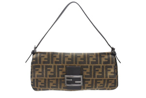 FENDI フェンディ マンマバケット ワンショルダーバッグ 26424 ズッカ柄 キャンバス レザー ブラウン ブラック シルバー金具 美品 中古 4b005924