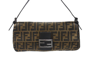 FENDI フェンディ マンマバケット ワンショルダーバッグ 26424 ズッカ柄 キャンバス レザー ブラウン ブラック シルバー金具 美品 中古 4b005924