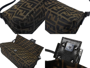 FENDI フェンディ マンマバケット ワンショルダーバッグ 26424 ズッカ柄 キャンバス レザー ブラウン ブラック シルバー金具 美品 中古 4b005924