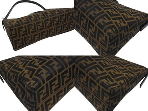 極美品 FENDI フェンディ マンマバケット ショルダーバッグ ズッカ柄 台形 コットンキャンバス レザー ブラウン シルバー金具 中古 4b005925