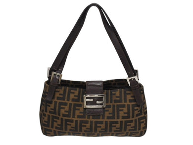 FENDI フェンディ マンマバケット ワンショルダーバッグ 26424 ズッカ柄 ブラウン キャンバス レザー シルバー金具 美品 中古 4b005926