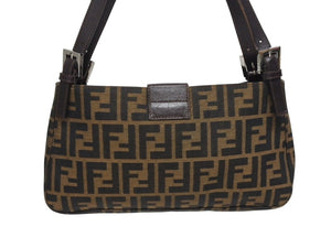 FENDI フェンディ マンマバケット ワンショルダーバッグ 26424 ズッカ柄 ブラウン キャンバス レザー シルバー金具 美品 中古 4b005926