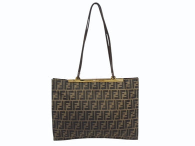 FENDI フェンディ ショルダーバッグ トートバッグ ズッカ柄 キャンバス ブラウン ゴールド金具 美品 中古 4b005927