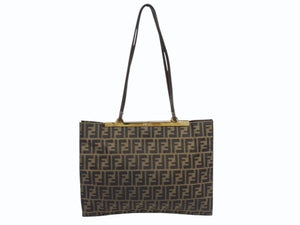 FENDI フェンディ ショルダーバッグ トートバッグ ズッカ柄 キャンバス ブラウン ゴールド金具 美品 中古 4b005927