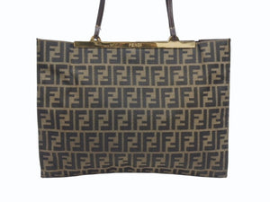 FENDI フェンディ ショルダーバッグ トートバッグ ズッカ柄 キャンバス ブラウン ゴールド金具 美品 中古 4b005927