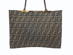 FENDI フェンディ ショルダーバッグ トートバッグ ズッカ柄 キャンバス ブラウン ゴールド金具 美品 中古 4b005927
