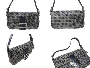 極美品 FENDI フェンディ ズッキーノ柄 マンマバケット ワンショルダーバッグ 26424 ネイビー シルバー シルバー金具 中古 4b005928
