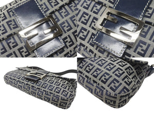 極美品 FENDI フェンディ ズッキーノ柄 マンマバケット ワンショルダーバッグ 26424 ネイビー シルバー シルバー金具 中古 4b005928