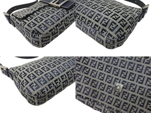 極美品 FENDI フェンディ ズッキーノ柄 マンマバケット ワンショルダーバッグ 26424 ネイビー シルバー シルバー金具 中古 4b005928