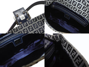 極美品 FENDI フェンディ ズッキーノ柄 マンマバケット ワンショルダーバッグ 26424 ネイビー シルバー シルバー金具 中古 4b005928