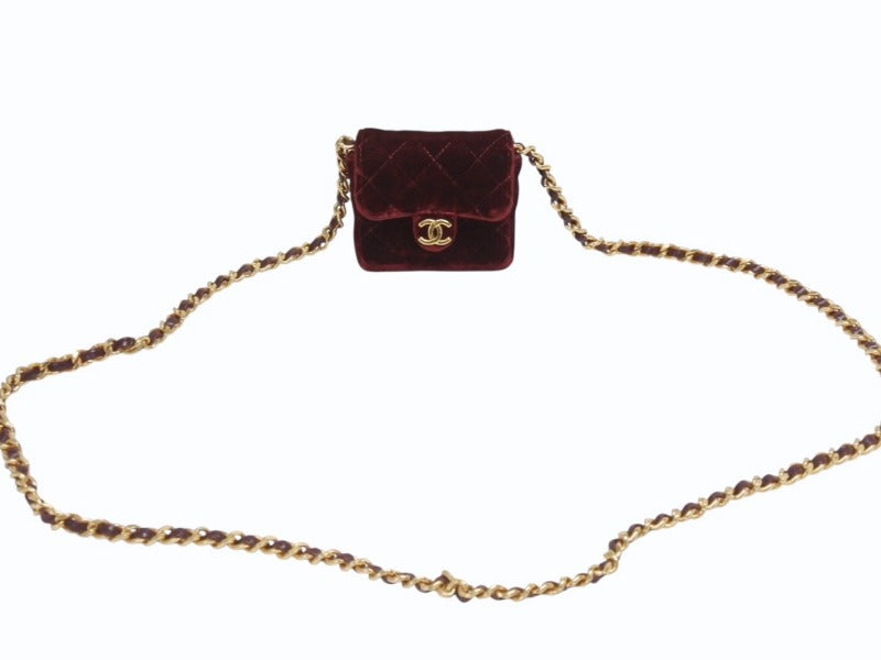 CHANEL シャネル ミニミニ マトラッセ チェーンショルダーポーチ 1番台 ココマーク ベロア ボルドー ゴールド金具 美品 中古 4b005931