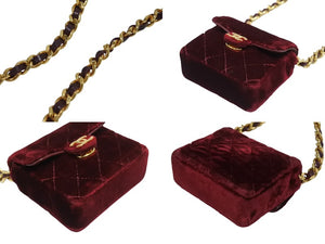 CHANEL シャネル ミニミニ マトラッセ チェーンショルダーポーチ 1番台 ココマーク ベロア ボルドー ゴールド金具 美品 中古 4b005931