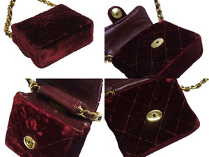 CHANEL シャネル ミニミニ マトラッセ チェーンショルダーポーチ 1番台 ココマーク ベロア ボルドー ゴールド金具 美品 中古 4b005931