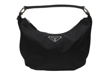 PRADA プラダ ホーボー ワンショルダーバッグ ハンドバッグ トライアングルロゴ BR3291 ナイロン レザー ブラック シルバー金具 美品 中古 4b005934