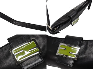 FENDI フェンディ マンマバケット型 ショルダーバッグ FF金具 レザー ブラック シルバー金具 美品 中古 4b005935