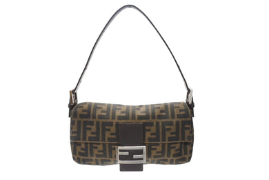 FENDI フェンディ マンマバケット ワンショルダーバッグ 26424 ズッカ柄 キャンバス レザー ブラウン シルバー金具 美品 中古 4b005938