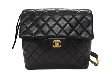 CHANEL シャネル マトラッセラムスキン チェーン スクエアリュック ココマーク ブラック ゴールド金具 美品 中古 4b005940