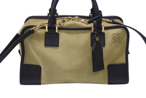 LOEWE ロエベ アナグラム ハンドバッグ ショルダーバッグ 2WAY アマソナ28 スウェード レザー ブラウン ベージュ 美品 中古 4b005941