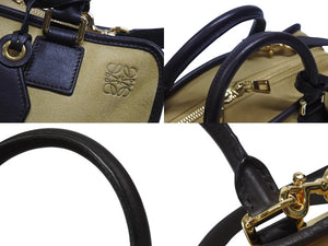 LOEWE ロエベ アナグラム ハンドバッグ ショルダーバッグ 2WAY アマソナ28 スウェード レザー ブラウン ベージュ 美品 中古 4b005941