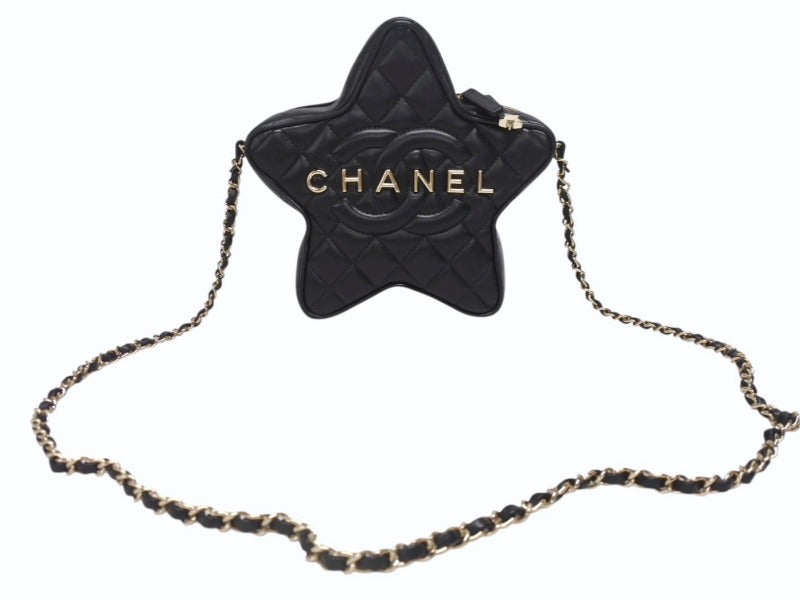 新品同様 CHANEL シャネル スターシェイプ チェーンショルダーバッグ AS4579 ランダム番台 ココマーク ラムスキン ブラック 中古 4b005951