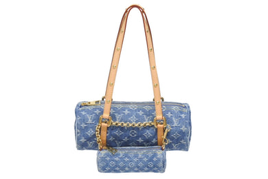 新品未使用 LOUIS VUITTON ルイヴィトン パピヨンMM ワンショルダーバッグ M46830 モノグラム デニム ブルー ゴールド金具 中古 4b005953