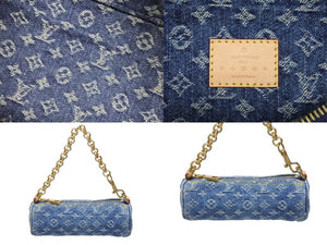 新品未使用 LOUIS VUITTON ルイヴィトン パピヨンMM ワンショルダーバッグ M46830 モノグラム デニム ブルー ゴールド金具 中古 4b005953