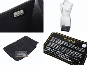 極美品 CHANEL シャネル クラシック チェーンウォレット AP0250 30番台 キャビアスキン ココマーク キルティング ブラック 中古 4b005962