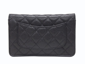極美品 CHANEL シャネル クラシック チェーンウォレット AP0250 30番台 キャビアスキン ココマーク キルティング ブラック 中古 4b005962