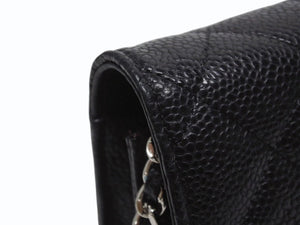 極美品 CHANEL シャネル クラシック チェーンウォレット AP0250 30番台 キャビアスキン ココマーク キルティング ブラック 中古 4b005962