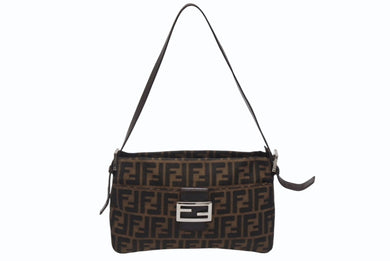 極美品 FENDI フェンディ ズッカ柄 ワンショルダーバッグ ジャガードキャンバス レザー ブラウン ベージュ ブラック シルバー金具 中古 4b005964