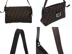 極美品 FENDI フェンディ ズッカ柄 ワンショルダーバッグ ジャガードキャンバス レザー ブラウン ベージュ ブラック シルバー金具 中古 4b005964