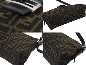 極美品 FENDI フェンディ ズッカ柄 ワンショルダーバッグ ジャガードキャンバス レザー ブラウン ベージュ ブラック シルバー金具 中古 4b005964