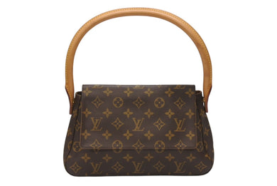 極美品 LOUIS VUITTON ルイヴィトン モノグラム ミニルーピング ショルダーバッグ M51147 PVC レザー ブラウン 中古 4b005970