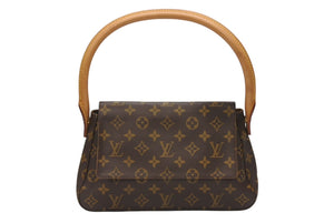 極美品 LOUIS VUITTON ルイヴィトン モノグラム ミニルーピング ショルダーバッグ M51147 PVC レザー ブラウン 中古 4b005970