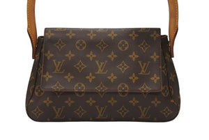 極美品 LOUIS VUITTON ルイヴィトン モノグラム ミニルーピング ショルダーバッグ M51147 PVC レザー ブラウン 中古 4b005970