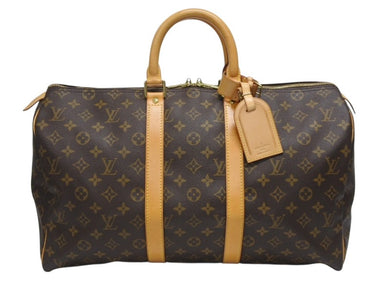 極美品 LOUIS VUITTON ルイヴィトン モノグラム キーポル45 ボストンバッグ M41428 PVC ヌメ革 ブラウン ゴールド金具 中古 4b005972