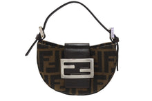 Load image into Gallery viewer, FENDI フェンディ マンマバケット ミニクロワッサン ズッカ柄 ハンドバッグ キャンバス レザー ブラウン シルバー金具 美品 中古 4b005973