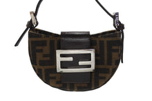 Load image into Gallery viewer, FENDI フェンディ マンマバケット ミニクロワッサン ズッカ柄 ハンドバッグ キャンバス レザー ブラウン シルバー金具 美品 中古 4b005973