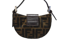 Load image into Gallery viewer, FENDI フェンディ マンマバケット ミニクロワッサン ズッカ柄 ハンドバッグ キャンバス レザー ブラウン シルバー金具 美品 中古 4b005973