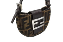 Load image into Gallery viewer, FENDI フェンディ マンマバケット ミニクロワッサン ズッカ柄 ハンドバッグ キャンバス レザー ブラウン シルバー金具 美品 中古 4b005973