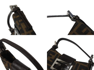 FENDI フェンディ マンマバケット ミニクロワッサン ズッカ柄 ハンドバッグ キャンバス レザー ブラウン シルバー金具 美品 中古 4b005973