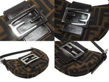 Load image into Gallery viewer, FENDI フェンディ マンマバケット ミニクロワッサン ズッカ柄 ハンドバッグ キャンバス レザー ブラウン シルバー金具 美品 中古 4b005973