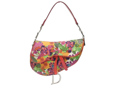 極美品 Christian Dior クリスチャンディオール サドルバッグ ワンショルダーバッグ 01RU 1004 フラワー 総柄 ガリアーノ期 中古 4b005974