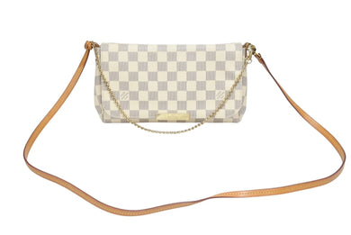 LOUIS VUITTON ルイヴィトン フェイボリットPM ショルダーバッグ N41277 ダミエ アズール PVC レザー ホワイト グレー 美品 中古 4b005976