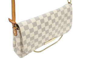 LOUIS VUITTON ルイヴィトン フェイボリットPM ショルダーバッグ N41277 ダミエ アズール PVC レザー ホワイト グレー 美品 中古 4b005976