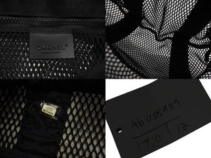 CHANEL シャネル スポーツライン ココマーク メッシュ トートバッグ キャンバス ブラック グレー 美品 中古 4b005987