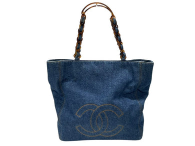 極美品 CHANEL シャネル デニム トートバッグ 5番台 ココマーク ココステッチ インディゴブルー イタリア製 中古 4b005988