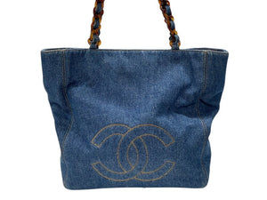 極美品 CHANEL シャネル デニム トートバッグ 5番台 ココマーク ココステッチ インディゴブルー イタリア製 中古 4b005988